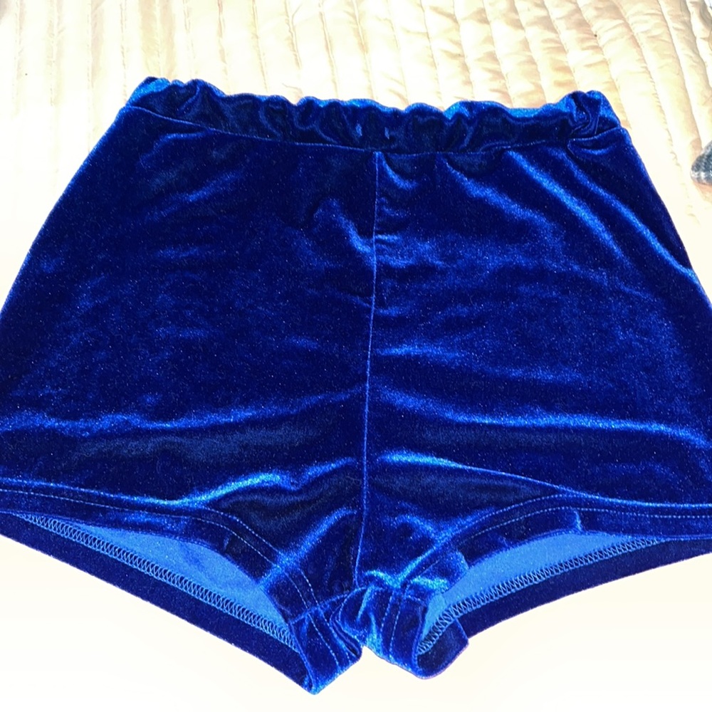 Blue velvet shorts